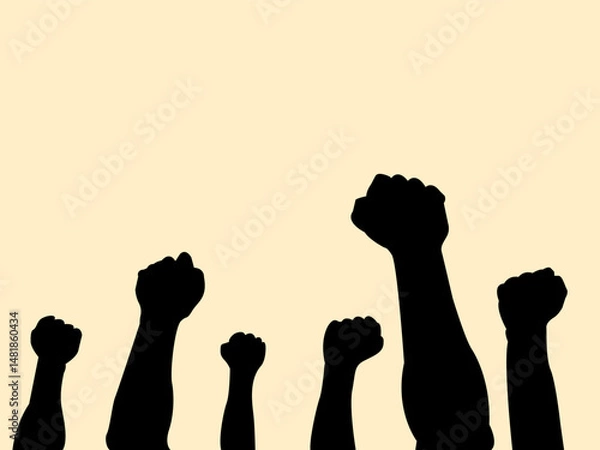 Fototapeta Silhouette of hand fist up on the air design. Graphic of hand's up concept. Vector illustration.