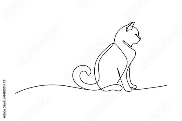 Fototapeta Elegant minimalist line drawing illustration of a sitting cat in profile depicting grace and simplicity