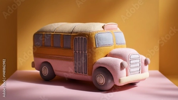 Obraz Plush Toy-Style School Bus Gift Box with Pantone 2025 Muted Colors for Kids' Gifts, Holiday Promotions, and Educational Design