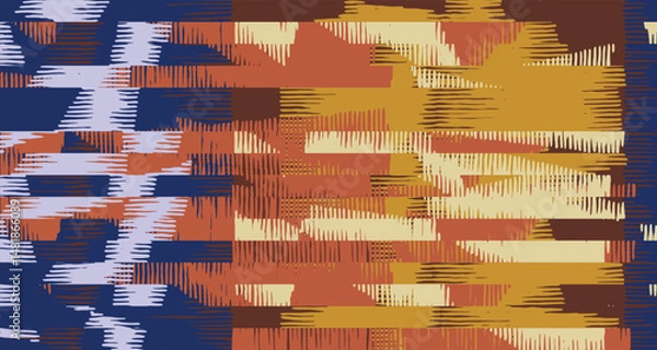 Fototapeta Colorful hand drawn ink brush wood carving texture abstract stripes pattern, Japanese and ethnic engraving, weaving surface background, experimental graphic for textile, fashion, carpet