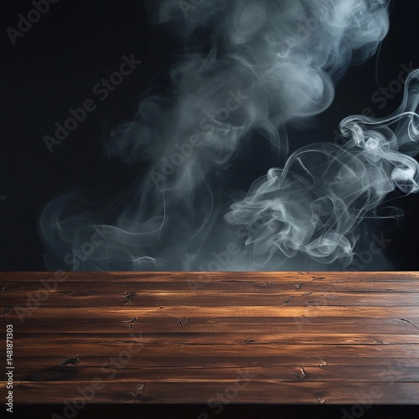 Fototapeta Moody Wooden Table with Smoky Background – Dramatic Lighting & Atmospheric Photography Scene
