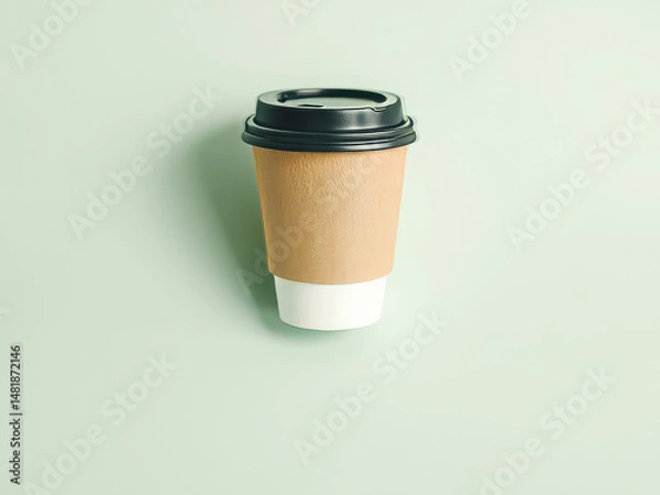 Obraz Modern Takeaway Coffee Cup Mockup: Paper Cup with Sleeve on Mint Green Background