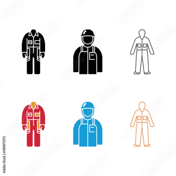 Obraz Uniformed worker set features diverse apparel styles and vibrant colors presented against a white backdrop