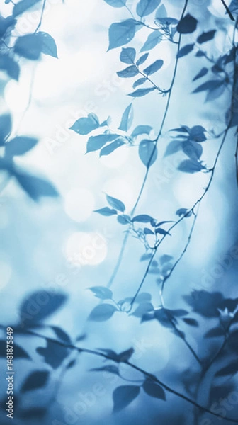 Fototapeta Tranquil cyanotype botanical art with abstract leaf patterns for creative inspiration