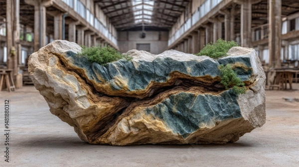 Obraz A cityscape reveals a construction site with rocks and stones amidst the urban landscape of Hong Kong