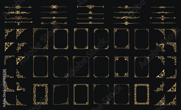 Fototapeta Vintage frames. Set of floral divider, corner collection. Vector decorative Victorian dividers set.