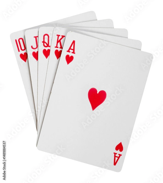 Fototapeta royal straight flush in hearts playing card isolated