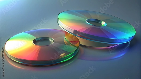 Fototapeta Abstract composition of glass disc shapes with vivid colorful reflections