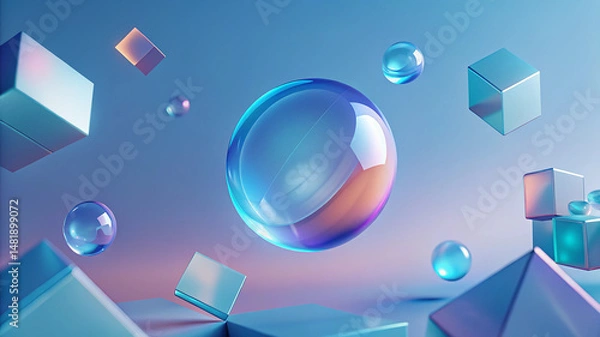 Fototapeta Dynamic abstract glass shape background in high quality 3d rendering