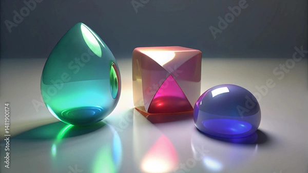Fototapeta 3d artwork of colorful glass shape reflections in modern composition