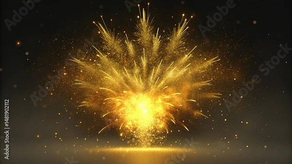 Fototapeta Golden fireworks explosion in abstract festive burst background