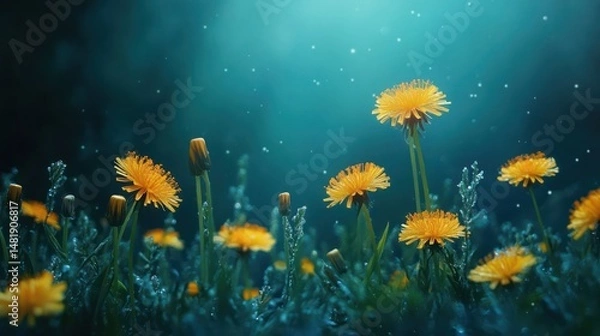 Fototapeta Dandelion Field in Blue Light