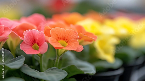 Obraz A close-up of blooming flowers in vivid colors, their wide-open petals basking in sunlight, creating a striking and vibrant visual contrast full of life and energy.