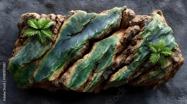 Obraz Natural edge marble sheet in green with earthy tones, with realistic surface grains and veins