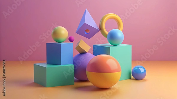 Fototapeta abstract 3d colorful shapes modern composition creative render