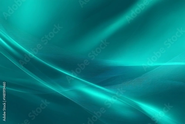 Fototapeta Teal abstract background with digital waves and soft flowing lines.