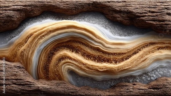 Obraz Brown wavy texture of a seashell on the sandy beach where the water creates liquid patterns