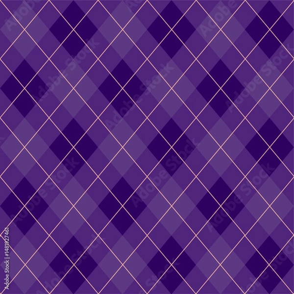 Fototapeta Purple Halloween argyle pattern with seamless diamond shapes in black and orange. Perfect for spooky fabric, seasonal packaging, Halloween party decor, and digital backgrounds.
