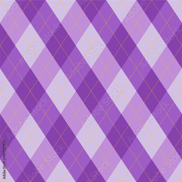 Fototapeta Purple Halloween argyle pattern with seamless diamond shapes in black and orange. Perfect for spooky fabric, seasonal packaging, Halloween party decor, and digital backgrounds.