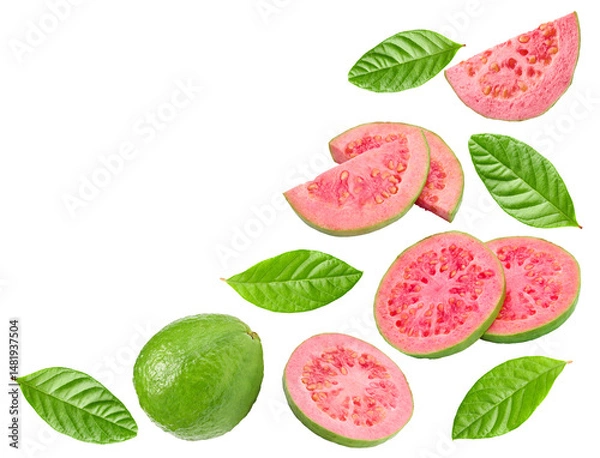 Fototapeta sliced guava isolated on white background. clipping path