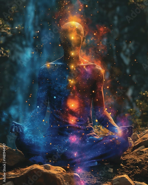 Obraz Chakras glowing from root to crown in a meditating figure