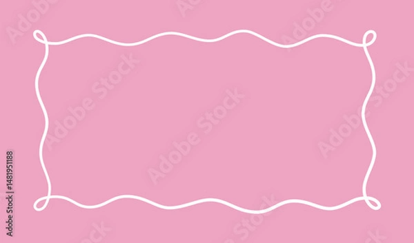 Fototapeta Ribbon line doodle frame. Hand drawn vintage wavy border. Doodle line wedding invite. Cute hand drawn rectangle frame. Decorative valentine card. Vector illustration isolated on white background.