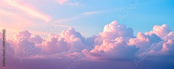 Fototapeta "soft cumulus formations in gradient pink to blue   wet on wet blending with feathery edges   calming meditation app background"