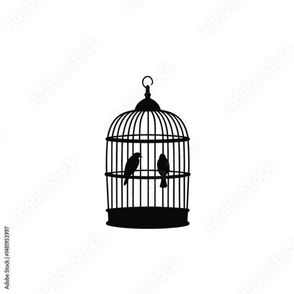 Obraz Birdcage silhouette on white background