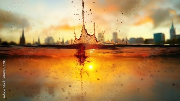 Obraz A flipped town reflected in the water of a glassy river, creating a dreamlike effect