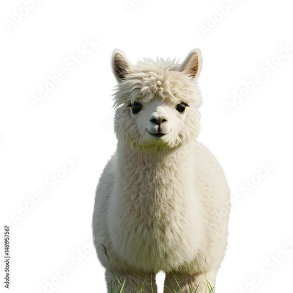 Obraz Adorable Fluffy White Alpaca Standing on Grass