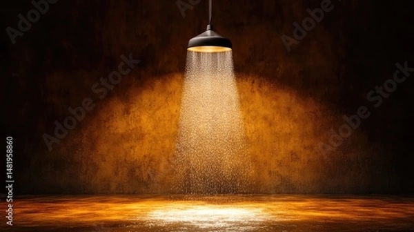 Obraz A fog of tiny suspended water droplets, glowing softly under a hanging light in a dark space