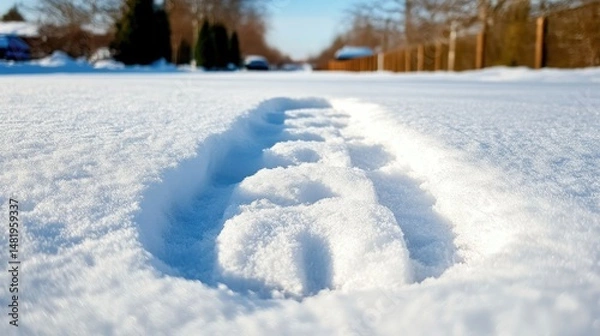 Fototapeta A footprint in snow, but no one has walked by.
