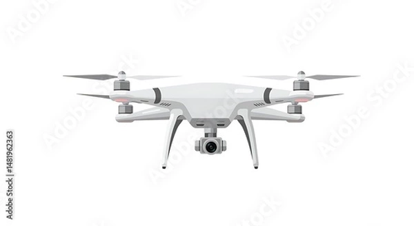Fototapeta Flying Drone with Camera Device on White Background