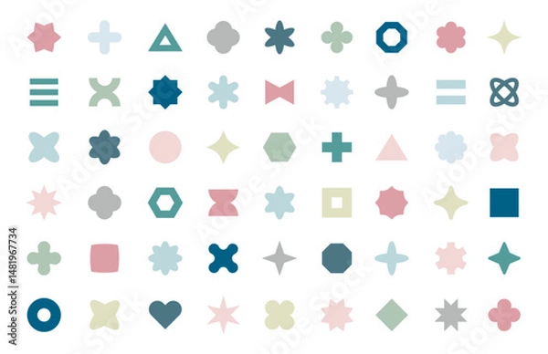 Fototapeta 幾何学模様　メンフィス　デザイン　アイコン　飾り　セット　イラスト　ベクター　シンプル　装飾