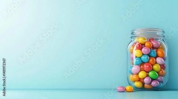 Fototapeta A jar full of marbles that is filled with colorful gumdrops instead.