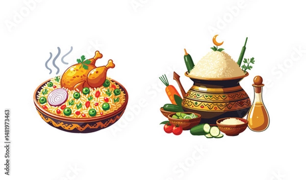 Obraz Chicken biriyani and rice vector