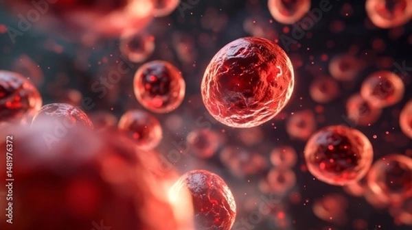 Fototapeta High Resolution 3D Rendering of Hepatocytes Detoxifying Substances