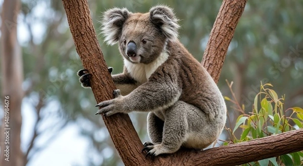Obraz Koala Climbing Tree Branch in Natural Habitat Wildlife