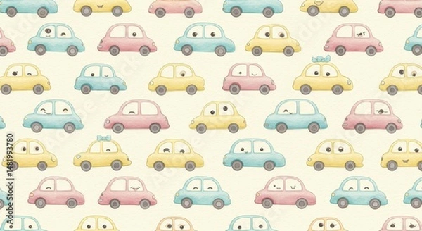 Fototapeta Cute Car Pattern Illustration Background