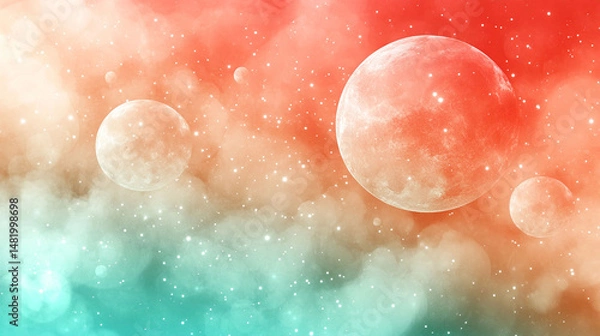 Fototapeta Abstract vibrant colorful space nebula background with planets.