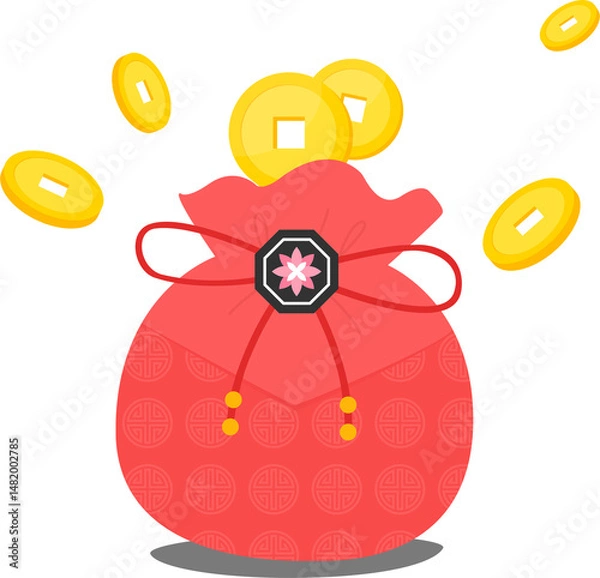 Fototapeta 엽전과 빨간색 복주머니