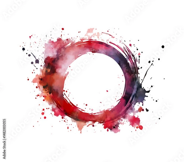 Fototapeta Stain ring watercolor circle mark glass red drink isolated paper cup trace background white. Watercolor stamp spill stain ring round drop grunge print splatter liquid splash alcohol ink water art spo