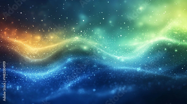 Fototapeta Abstract background with vibrant color gradients, flowing lines, and sparkling particles.