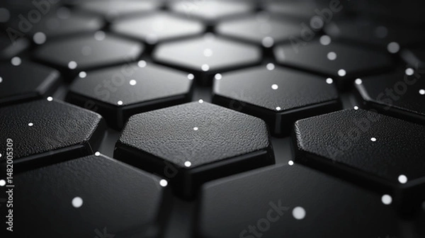 Fototapeta Abstract hexagonal pattern of dark gray/black geometric shapes with highlights.