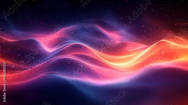 Fototapeta Abstract glowing, wavy, colorful digital art.  Dynamic, vibrant, particle, energy, futuristic, n