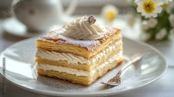 Fototapeta Delightful Mille Feuille Pastry Layered with Cream and Sweet Toppings