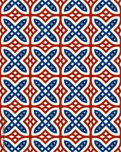 Fototapeta A vibrant design showcases interlocking red and blue shapes creating an intriguing geometric pattern suitable for various uses