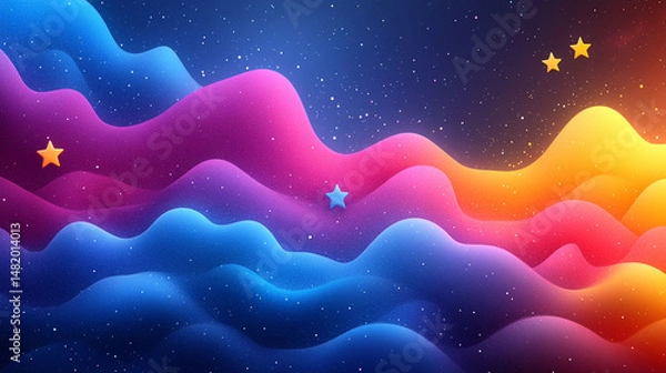 Fototapeta Abstract wavy colorful vibrant background with stars and sparkles.