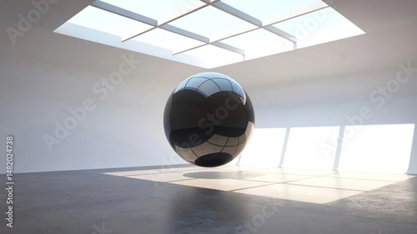 Fototapeta Minimalist room with sphere under skylight