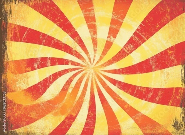 Fototapeta groovy 70s swirl background in orange and yellow, retro psychedelic pattern